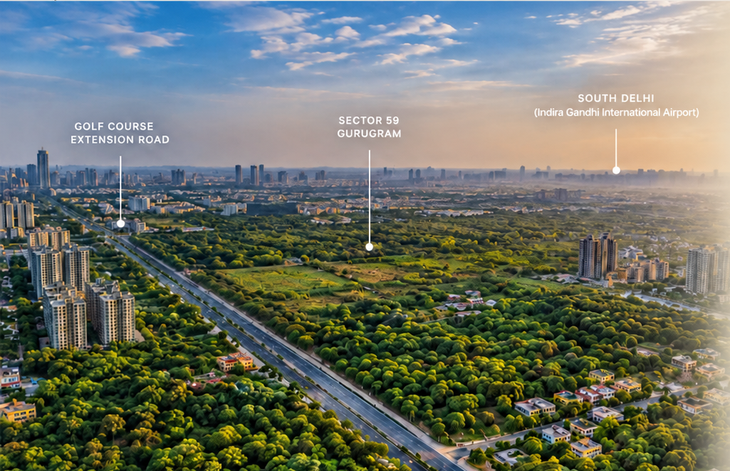 Illustrative aerial view of Gurugram and Golf Course Extension Road near Sector 59